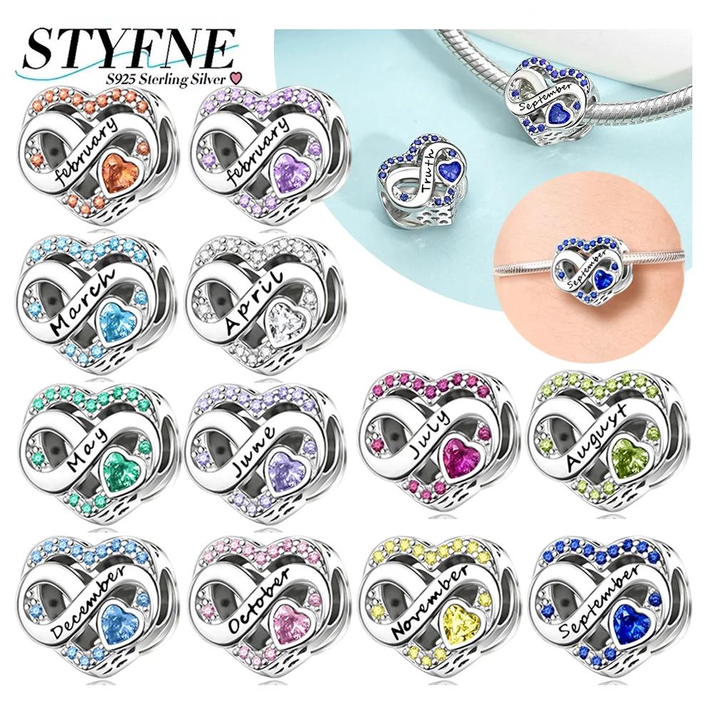 Charms Plata Originales Month Heart Beads For Charms Copper Bracelet Jewelry Beads Jewellery Making Women'S Gift Choice