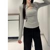 Autumn Winter Women's Ribbed Plush Hollow Out Long Sleeve Base Layer Shirt