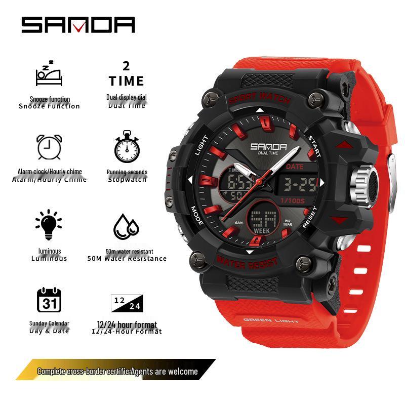 Orologio da polso elettronico Sanda per adolescenti, impermeabile, multifunzionale, con sveglia