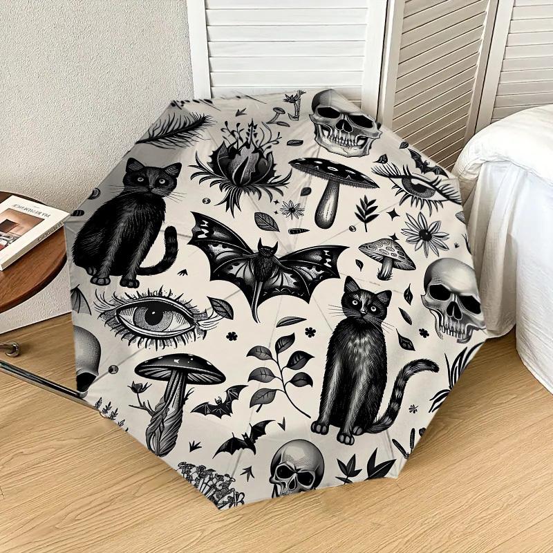 1pc Skull Bat Pattern Umbrella Design Automatic Opening and Closing Umbrella, High-quality Travel Umbrella,  C1128068