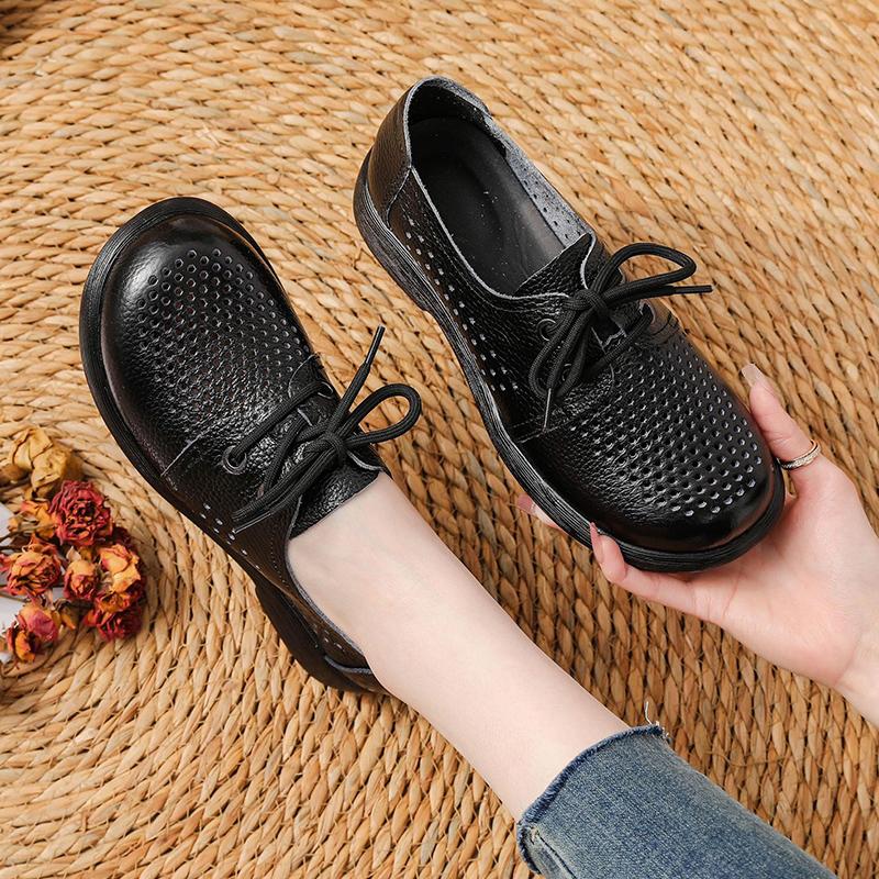 2026 Spring Summer Genuine Leather Women Casual Shoes Comfort Flat Round Toe Mother Shoes for Daily Wear Plus Size 41