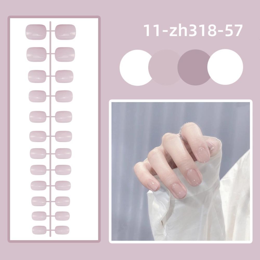 24 stk Avtakbare Korte Firkantede Løsnegler Mini Press-on Negler Ensfarget Falske Negler Kvinner