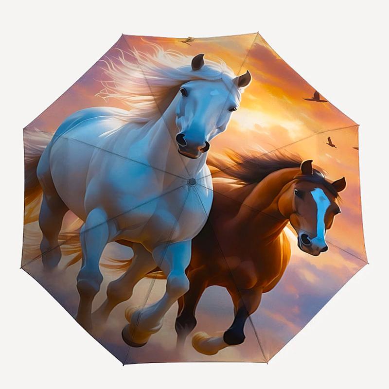 Horses Sky Automatic Folding umbrella Compact 8 rib Design, Unique Style, Suitable for Everyday Outdoor Use, Perfect Gift for Friends and Fa