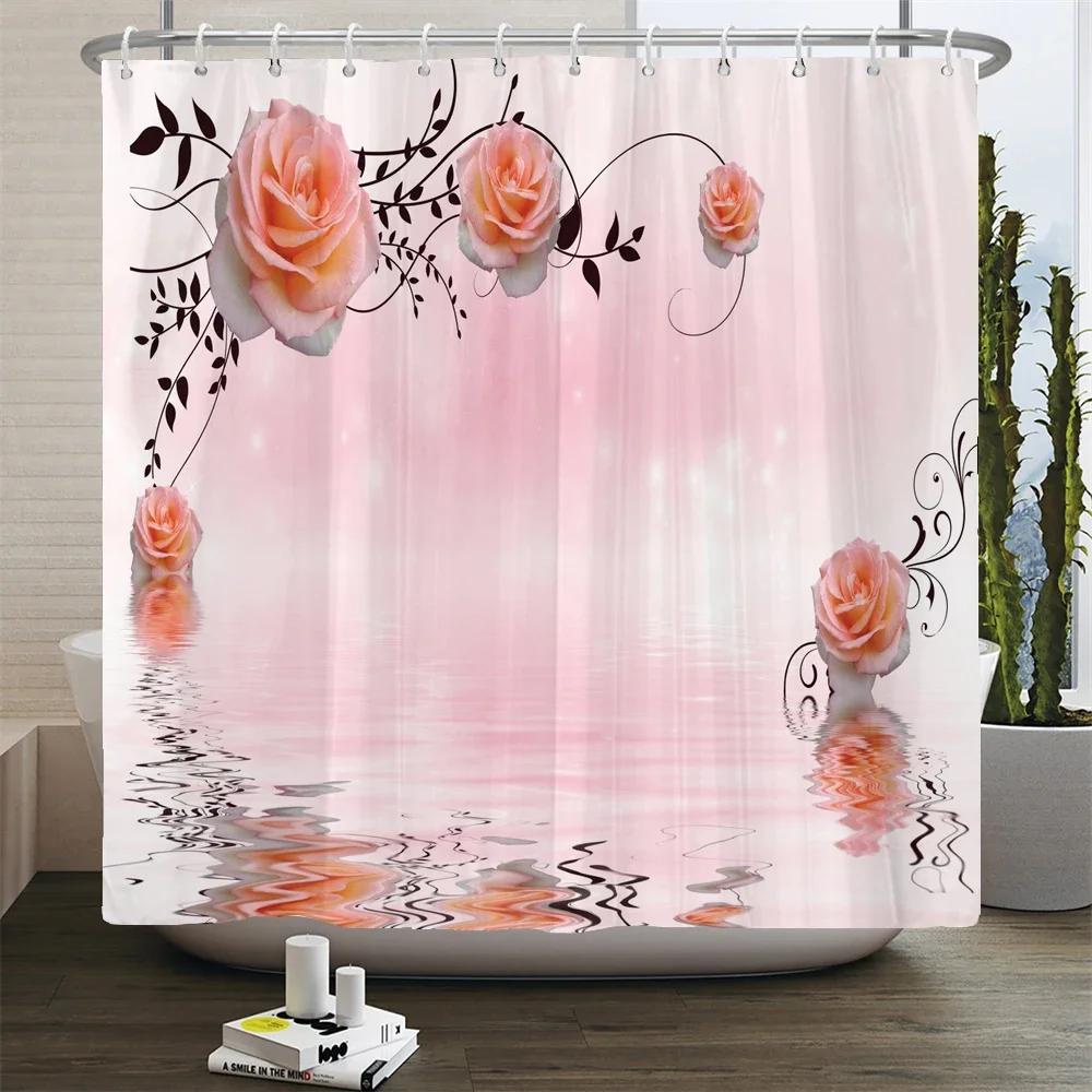 

Beautiful Flowers Printed Shower Curtain Waterproof Polyester Curtain With Hook Decoration Bathroom Curtain 3D Shower Curtains W60H190(CM)-1 Pcs