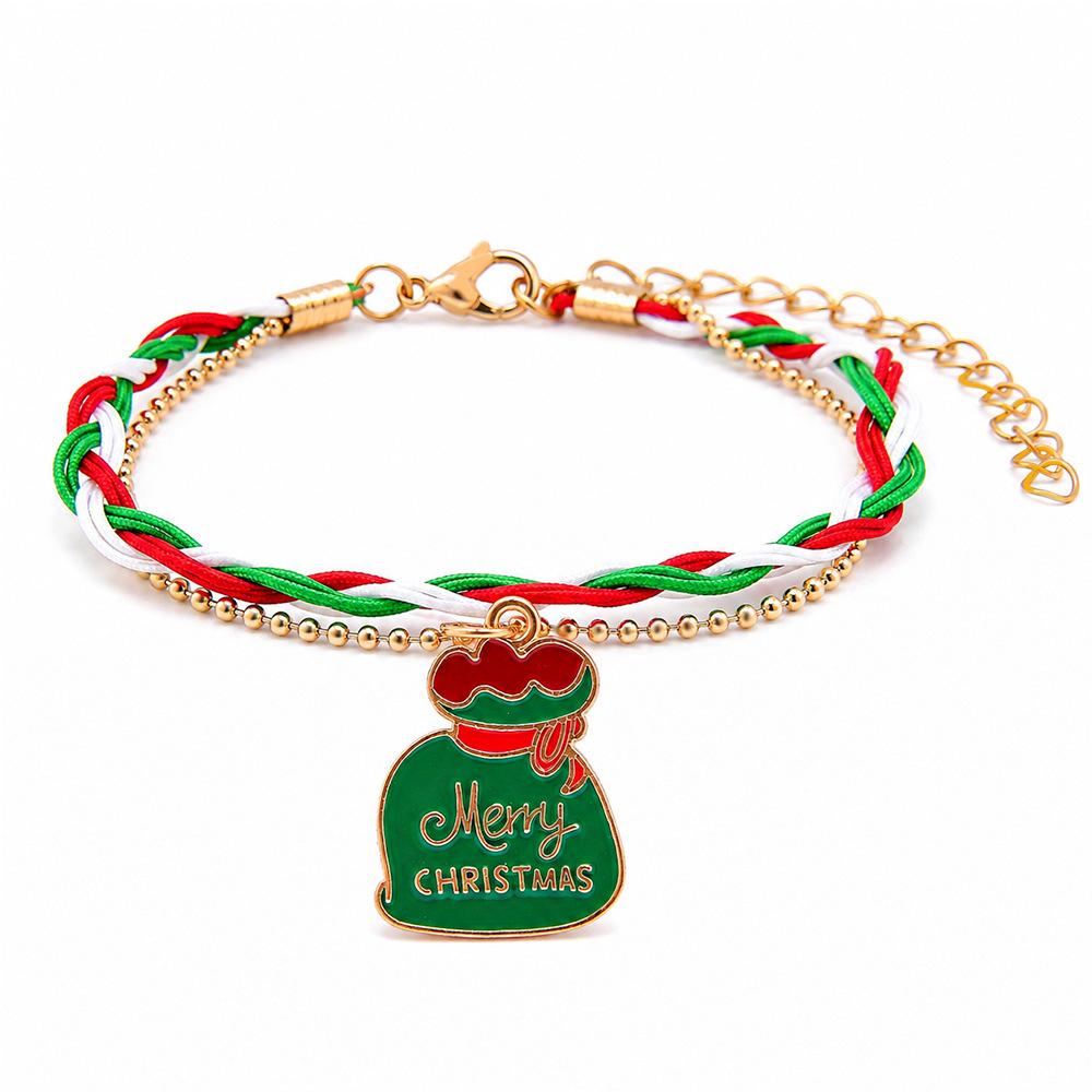 European and American Cartoon Christmas Woven Bracelet Christmas Alloy Pendant Beaded Gift Adjustable Jewelry