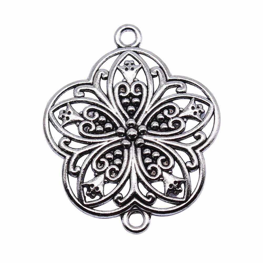 

4 шт., полые цветочные соединители, подвески, принадлежности для ювелирных изделий, цвет антикварного серебра, бренд: WYISYWG 37x31 мм