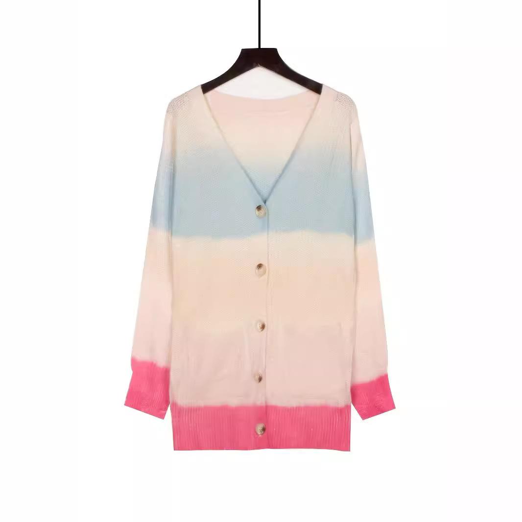 

Осенне-зимний женский длинный мягкий вязаный свитер с цветными блоками и принтом, кардиган с V-образным вырезом и пуговицами, длинный рукав L