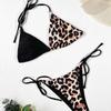 Nový Evropský a Americký Dvoudílný Dámský Plavky Leopardí Vzor Sexy Tanga s Zavazováním za Krk Bikini Trojúhelníkové Kalhotky Bikini