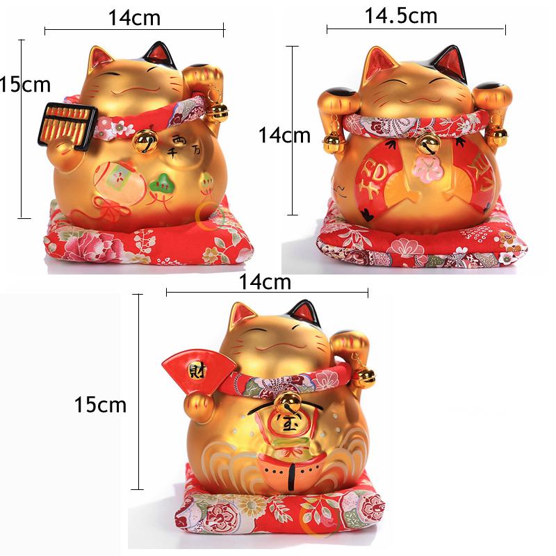 6 inch Golden Ceramic Maneki Neko Statue Lucky Cat Money Box Feng Shui Figurine Home Decor Ornament