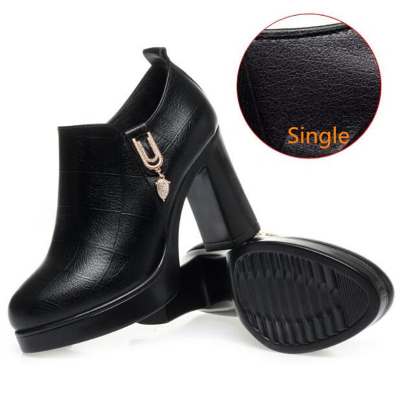 Fashion Black Deep Mouth Women's High Heels Shoes with Fur 2024 Women's Autumn Winter Thick Platform Pumps for Office Model Mom