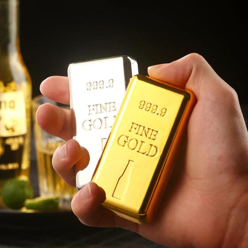 2-Piece Stainless Steel Creative Bottle Cap Opener Set (Gold Brick-Imitation/Silver Ingot-Imitation), Creative Magnetic Fridge D