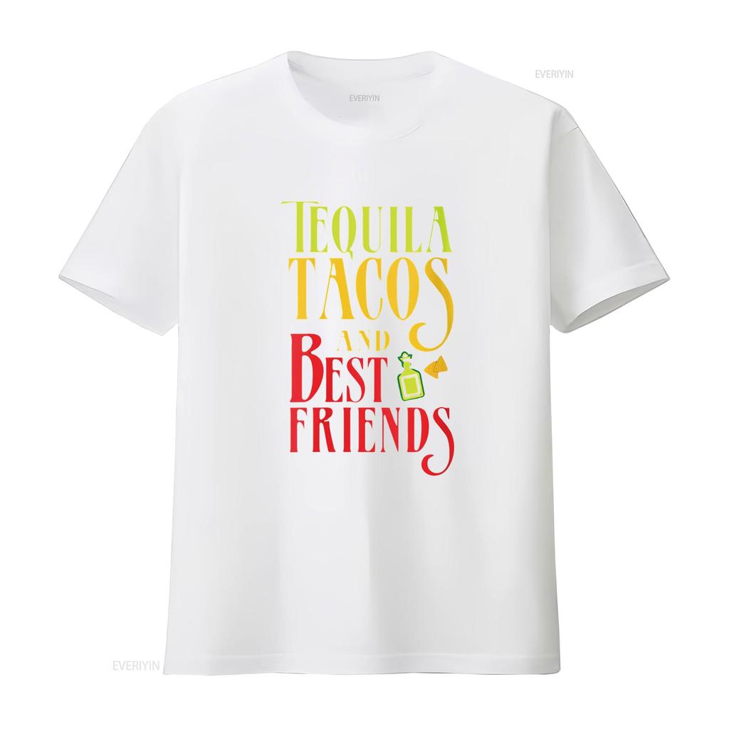 Womens TEQUILA TACOS AND BEST FRIENDS T Shirt Taco Tuesday Round Neck Black Vintage Washed Unisex Stylish Designer Clothes