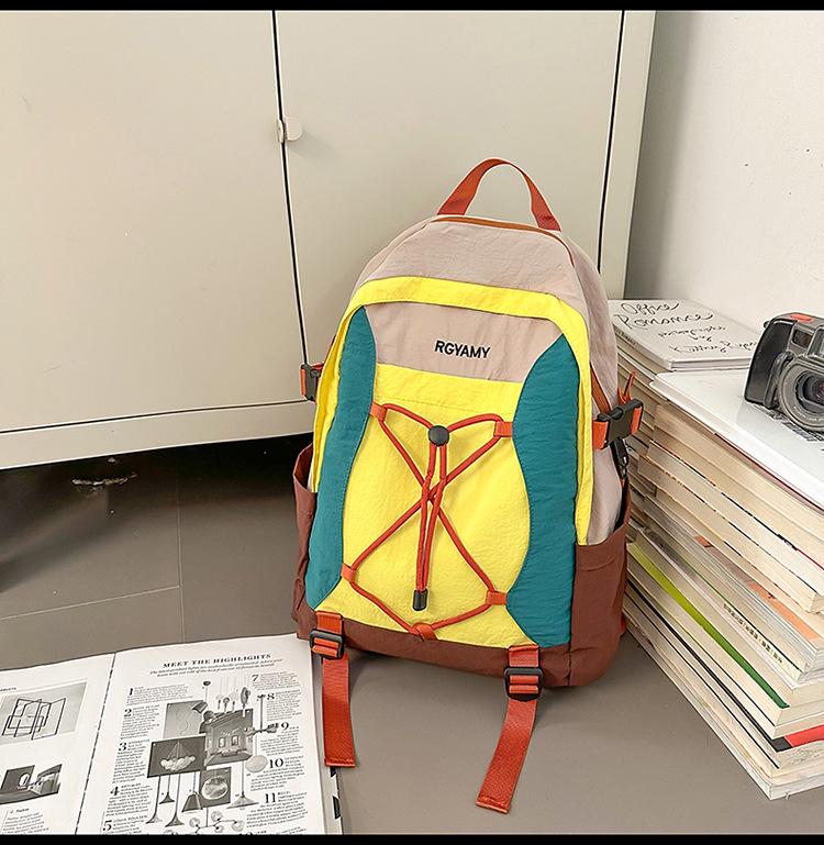 Mori Style Color-Block Lightweight Backpack: High-Capacity and Perfect for Couples' Outdoor Adventures