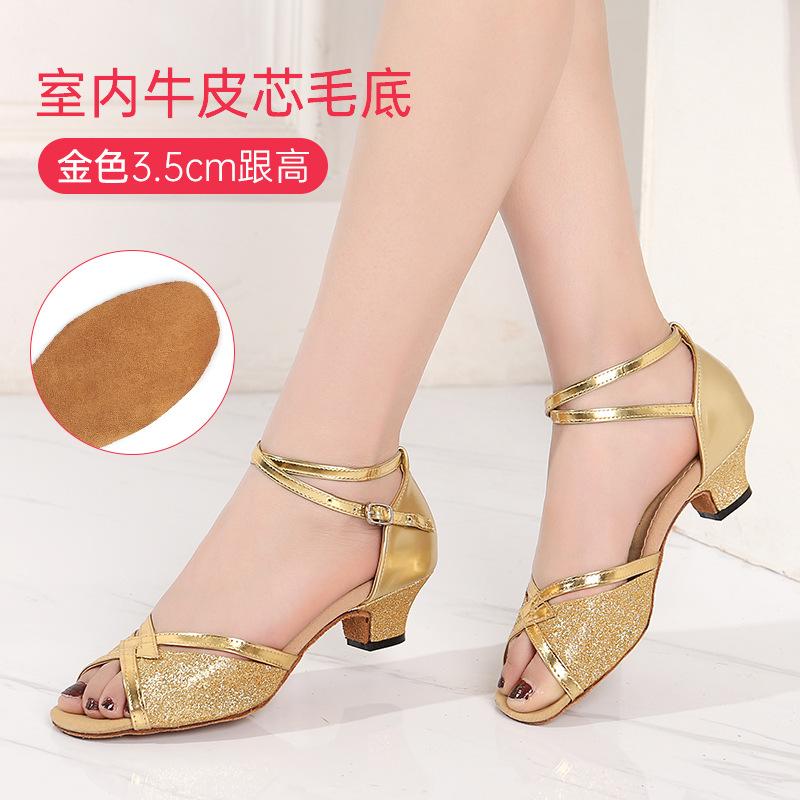 Girls Dance Shoes Sequined Latin Dance Shoes Open Toe Sandals High Heels Crystal Sparkling Standard Dance Shoes