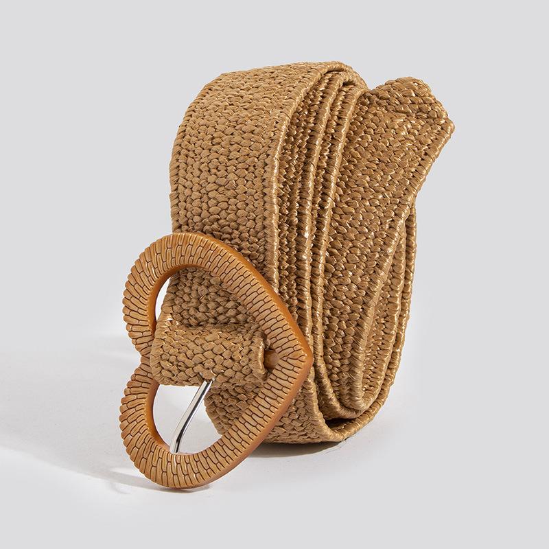 Boho Gürtel Love Schnalle Natur Pastell Elastisch PP Gras Damengürtel Vielseitiger Urlaubsgürtel
