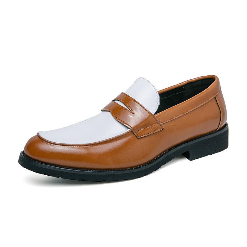 Summer New Men's Low-top Office Dress Leather Shoes 46 Large Size Black and White Color Matching Leather Shoes One Pedal Loafers