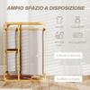 Laundry Basket in Bamboo with 3 Bags and Fabric Shelves, 50x32x69.7 cm, Bamboo and Cream Color