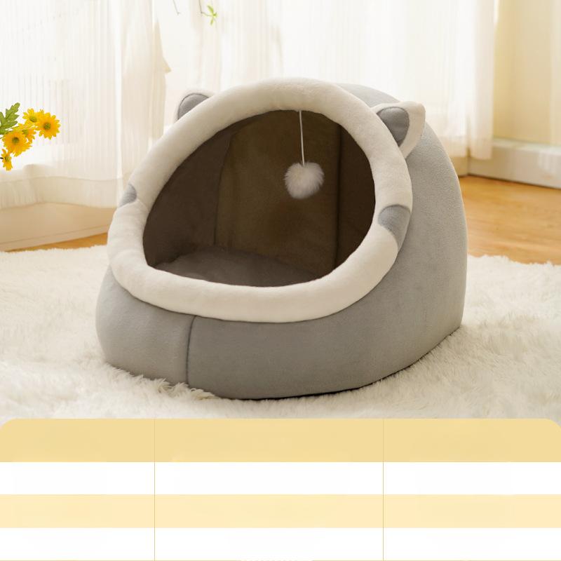 

Зимнее плюшевое полузакрытое теплое гнездо для кошек, мягкое и удобное для глубокого сна, съемное и моющееся, простое, серое L