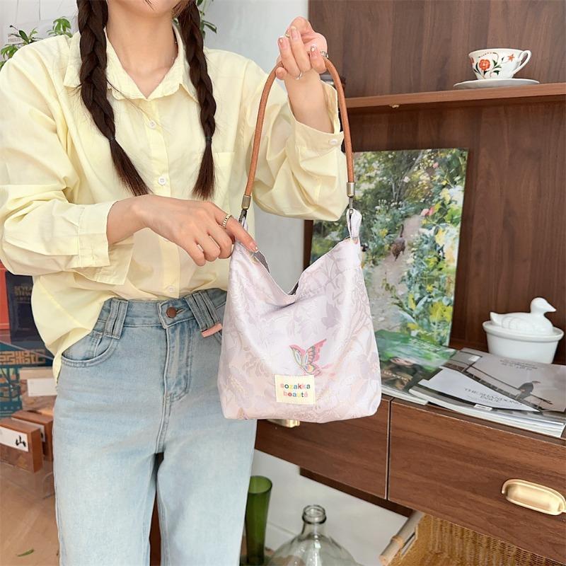 4 Jacquard Butterfly Handbag Bag Cowhide Shoulder Strap Retro Underarm Shoulder Bag Premium Sense Hand Carry Small Square Bag