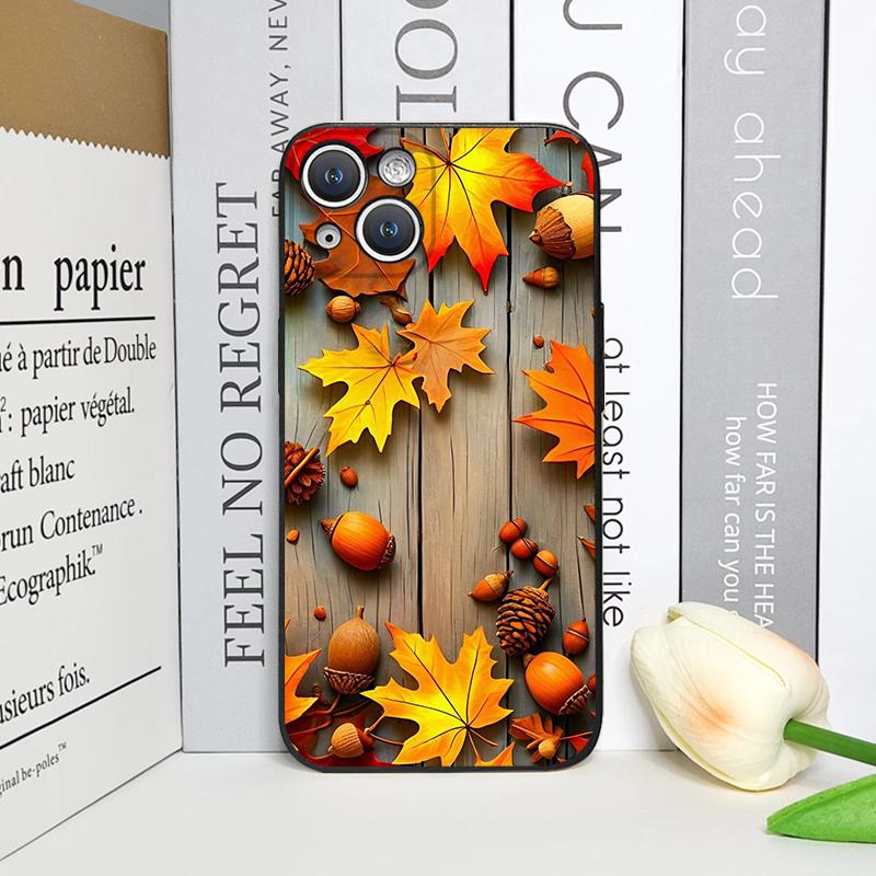 Vintage Autumn Fall Maple Leaf Pattern Phone Case for iPhone 17 16 12 11 14 Plus 13 15 Pro Max 12 13 Mini X XS XR Soft Cover Y2K