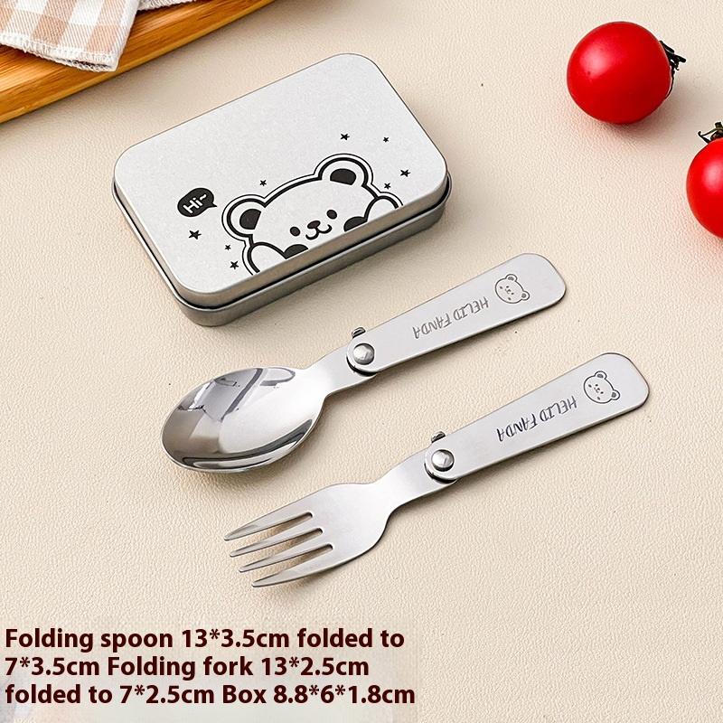 

3Pcs/Set 304 Stainless Steel Folding Fork Spoon With Cutlery Box Portable Foldable Dinnerware Set Cute Picnic Tableware A1