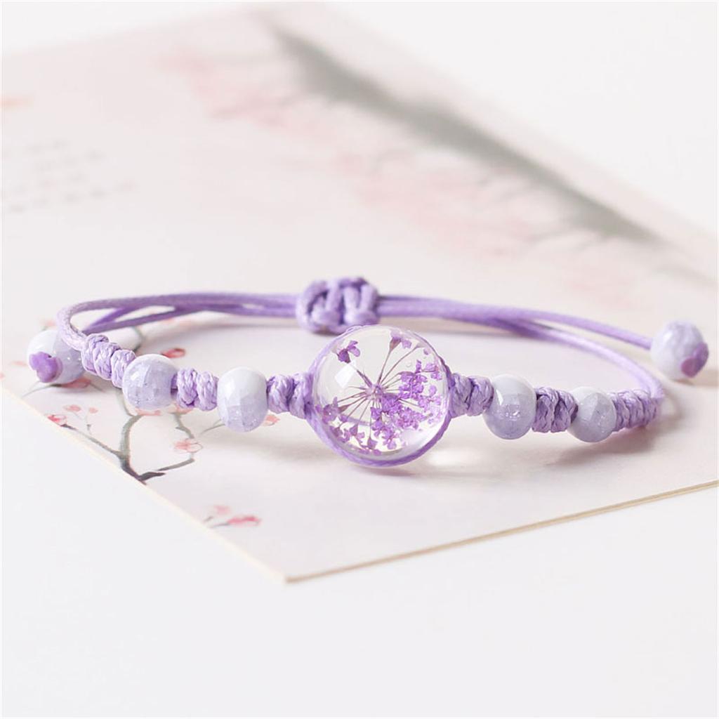 Adjustable Waxed Cord Bracelet Handmade Ceramic and Glass Flower Beads Wristchain Everyday Wear Wristband Jewelry