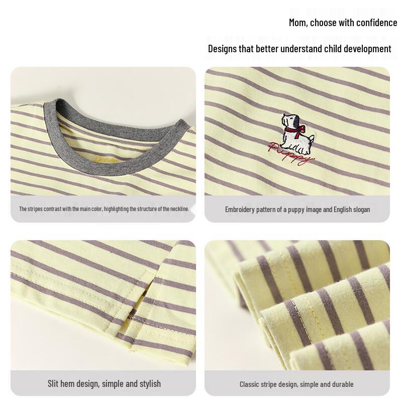 Deesha Girls' Striped Puppy Short-Sleeve T-Shirt
