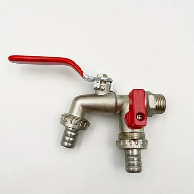 1 unidad Grifo de doble toma para manguera de jardín estilo rústico, acero inoxidable 304, montaje de un solo orificio, rosca universal