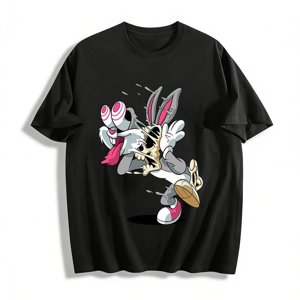 Weird Pop-eyed Rabbit Print Trendy Casual Short-sleeve T-shirt Pure cotton T-shirt XXS
