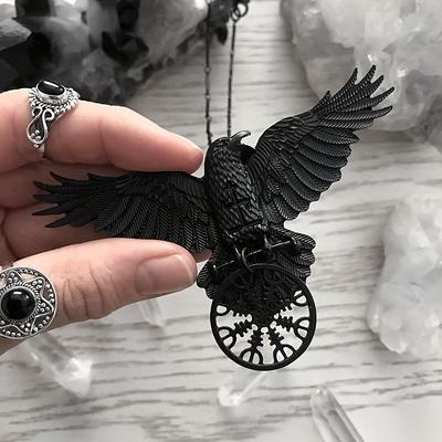 Collana da Donna con Pendente Corvo Nero Gotico Vintage, Collana con Simbolo del Mistero Vichingo Oscuro
