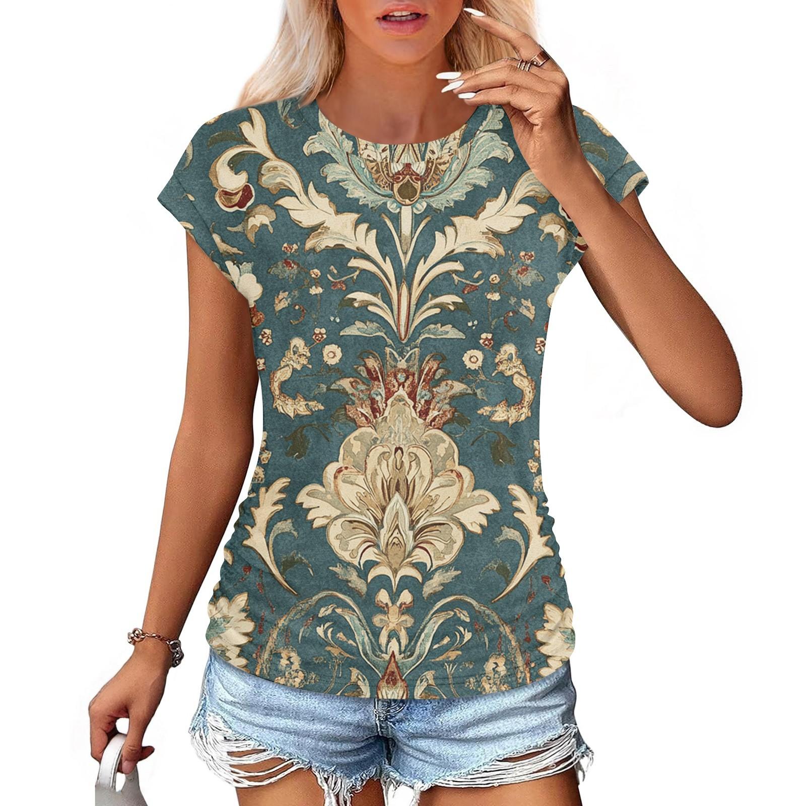 

Женская мода повседневная тонкая завязка на талии с закрытыми рукавами и круглым вырезом с винтажным принтом футболка XXL