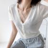 Outerwear Jerseys Summer Cardigan Women Cropped Blouses Korean Fashion Style Cute V-neck Women's Coat Black Bolero Woman Basic