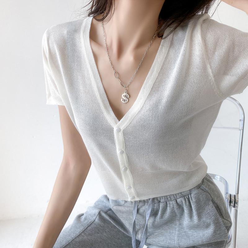 Outerwear Jerseys Summer Cardigan Women Cropped Blouses Korean Fashion Style Cute V-neck Women's Coat Black Bolero Woman Basic