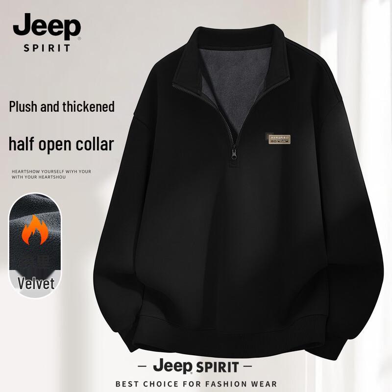 

JEEP SPIRIT Men s 2025 Winter Plush Lined Stand Collar Sweatshirt M
