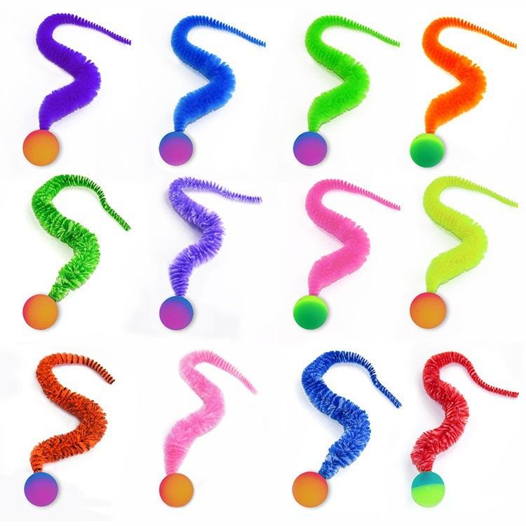 Cat Interactive Toys Cute Worm-Shaped Cat Elastic Ball Tail-equipped Cat Teasing Indoor Cat Worm Caterpillar Elastic Toy