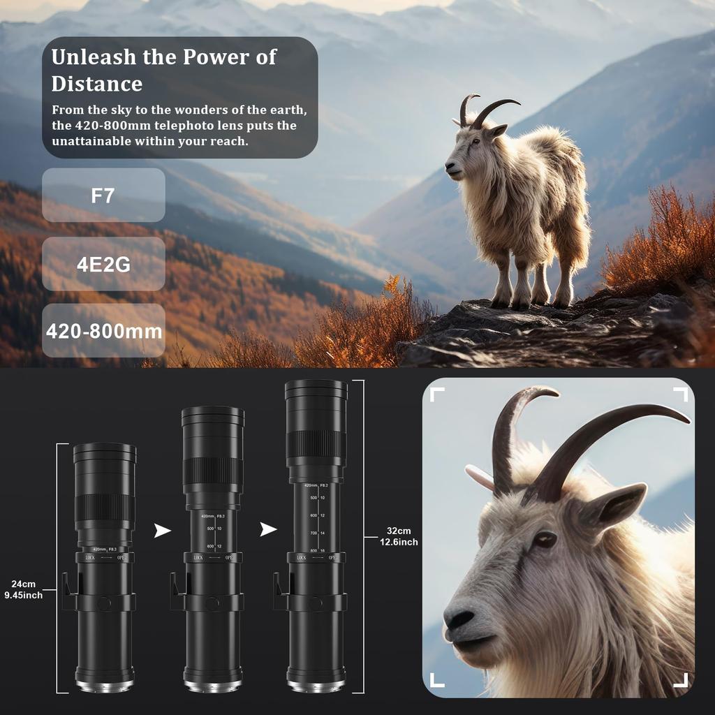 BENOISON Telephoto Lens for Nikon F Manual Focus Zoom Lens for Nikon Compatible with Nikon and D810 Series - 420-800mm Lens, DSLRs, D3500, D850,