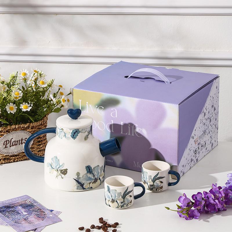 Iris High Value Tea Set Water Utensils Business Gift Set Retro Floral Ceramic Kettle Cup Souvenir