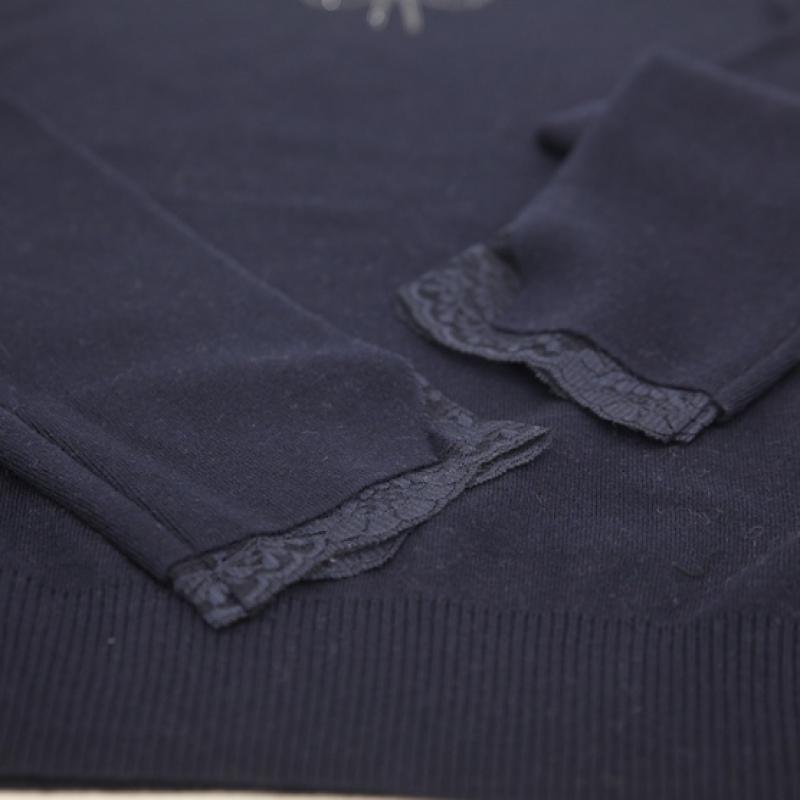 Shiz Madam Half Polo Knit With Ribbon Cubic Neck And Lace Sleeves T57446