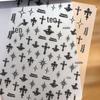 Retro Black Cross Embossed 3D Nail Art Stickers with White Starry Decorations