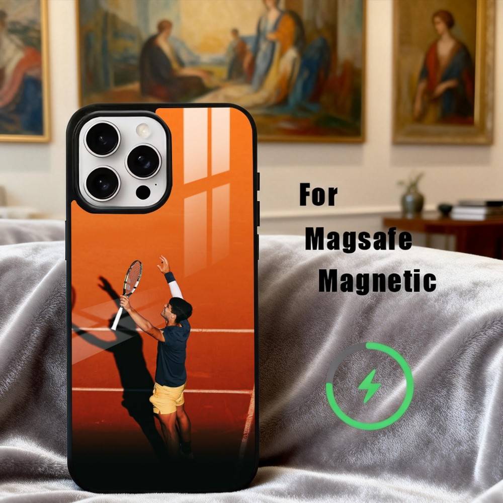 Custodia per telefono del campione di tennis C-Carlos A-Alcaraz Per iPhone17,16,15,14,13,12,11 Plus,Pro Max Magnetica Per Ricarica Wireless Magsafe