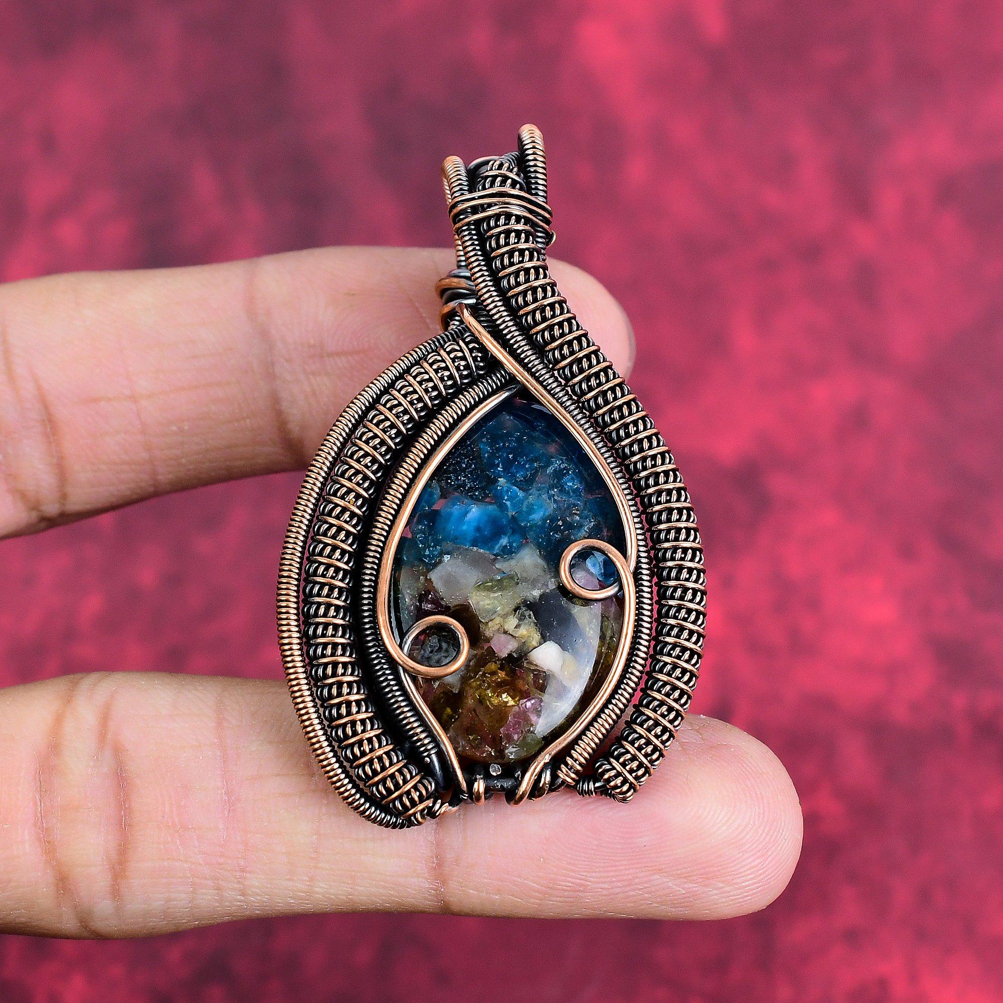

Copper watermelon tourmaline pendant copper wire wrapped gemstone pendant copper jewelry handmade pendant wire weaving jewelry wedding gifts