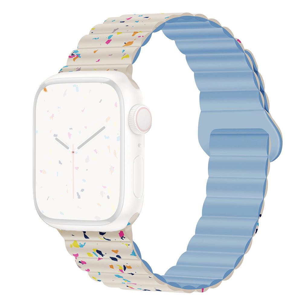 

Magnetic Silicone Strap for Apple Watch Series 10 46mm/Ultra 2/Ultra 49mm/9 8 7 45mm/SE (2023) SE (2022) SE 6 5 4 44mm/3 2 1 42mm Antique White+Blue