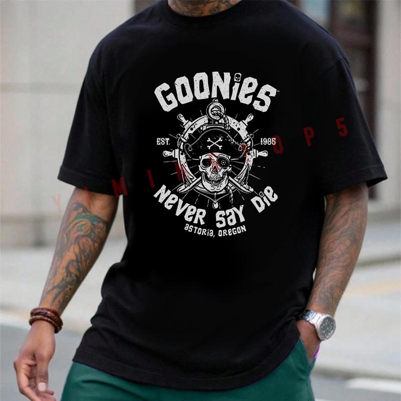 Goonies Never Say Die Retro Officially Inspired 80s Movie Logo Iconic Skull Cotton Men's Moto T