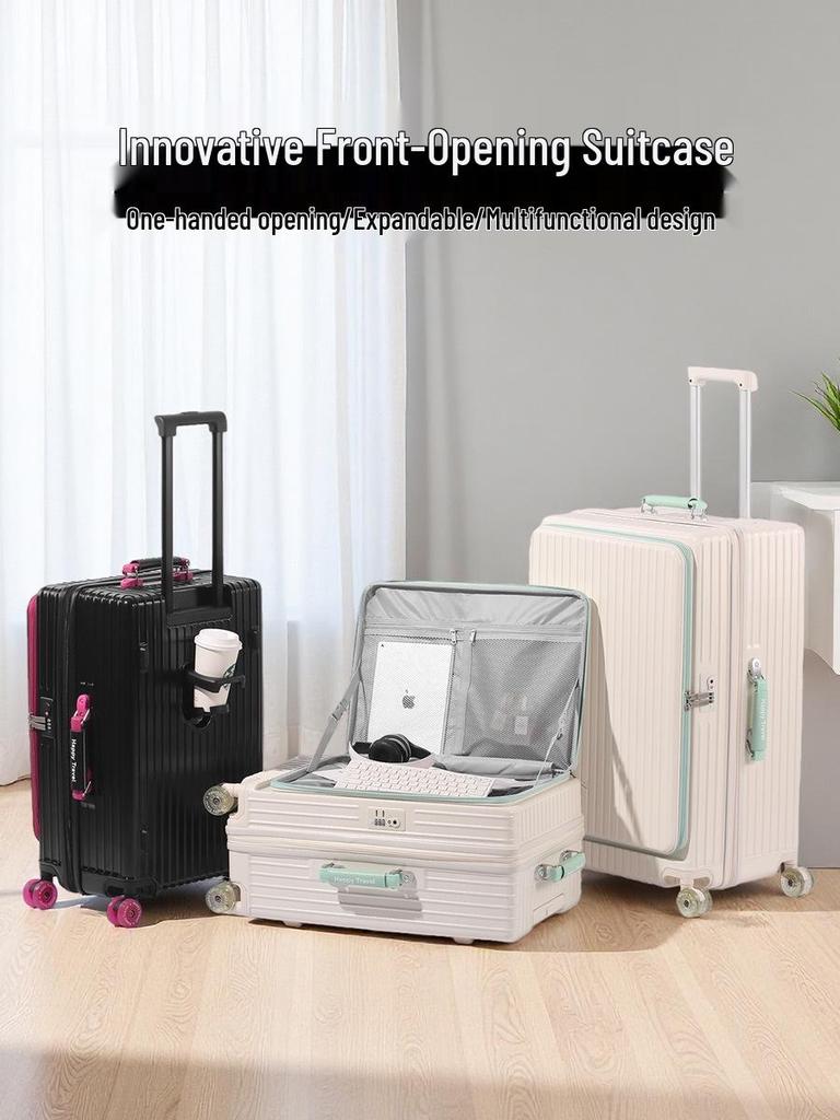 Expandable Color-block Suitcase with Transparent Wheels – Large, Durable, and Side-Opening Carry-On Trolley Case