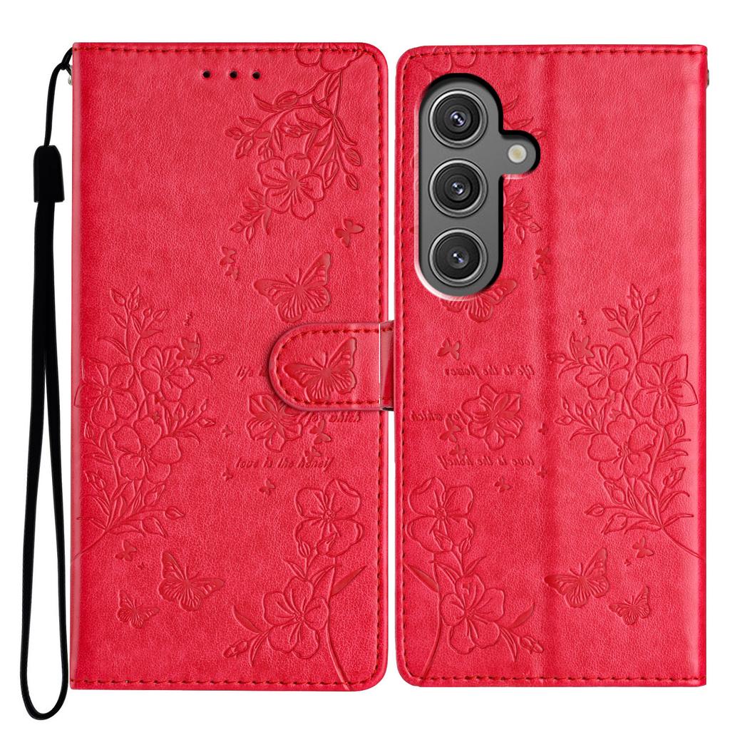 For Samsung Galaxy S24 Leather Case Butterfly Floral Imprinted Wallet Phone Cover