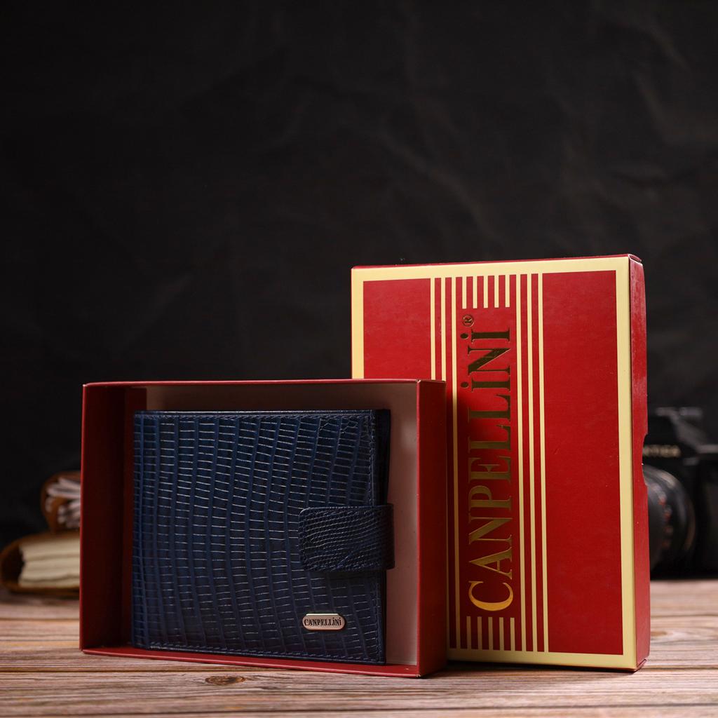 Мужской бумажник горизонтального формата из натуральной кожи с тиснением CANPELLINI 21767 Синий
