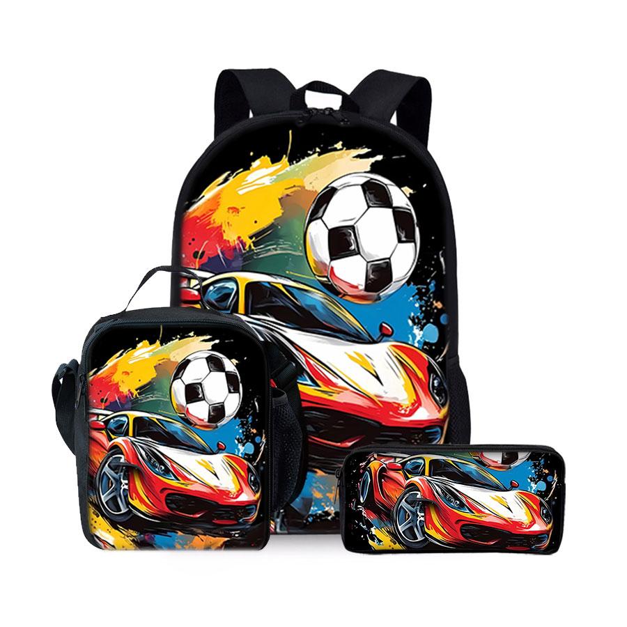 Nieuwe Voetbalpatroon Drie Delige Set Rugzakken voor Jongens en Meisjes Beste Cadeaus 2D Platte Cartoon Schoolrugzak voor Kinderen