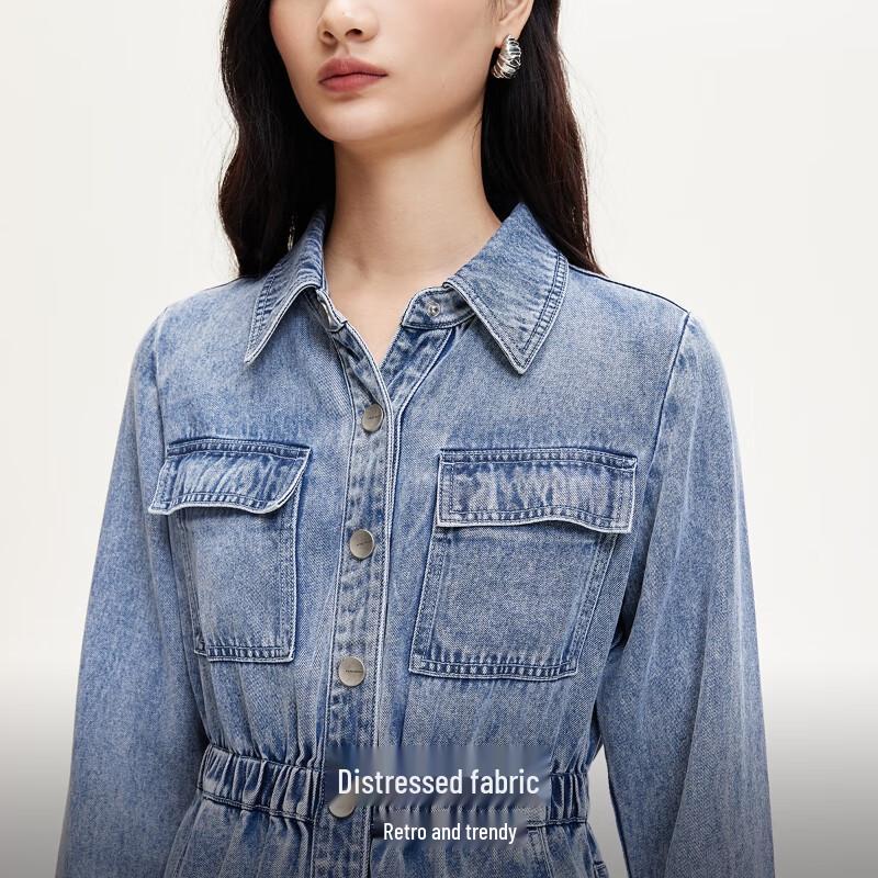 VEROMODA 2025 Lapel Distressed Single-Breasted Midi Dress