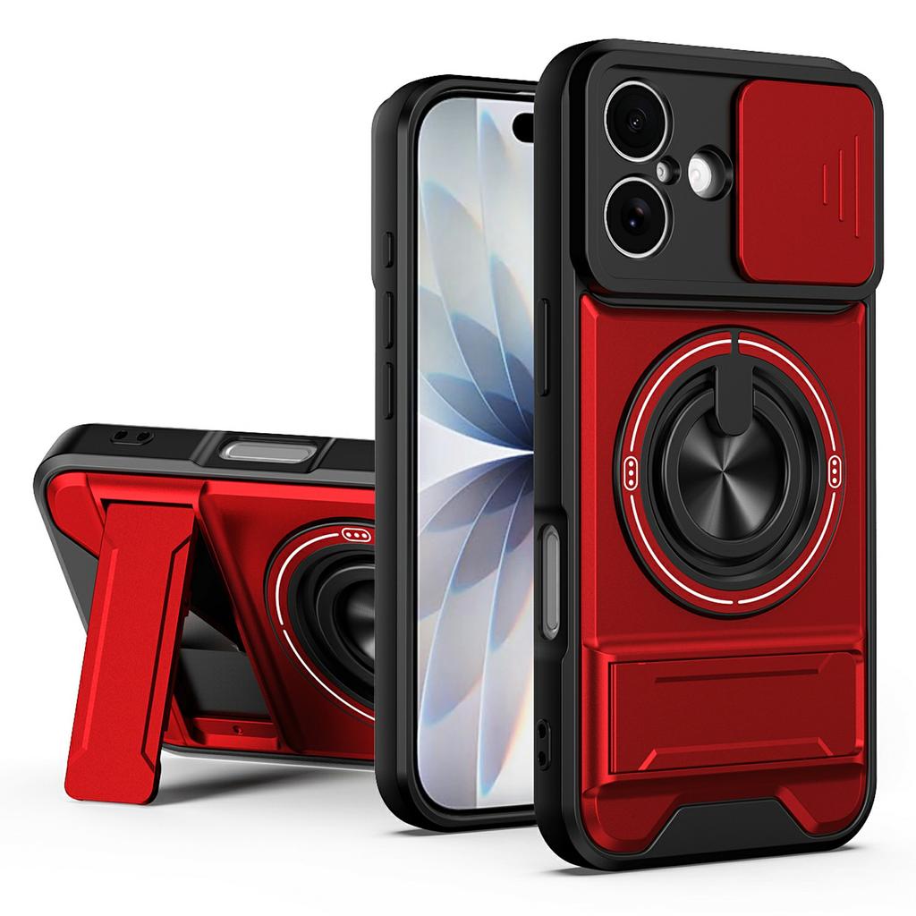 For iPhone 17 Case Compatible with MagSafe Ring Holder Foldable Kickstand TPU PC Phone Cover with Camera Lens Slider