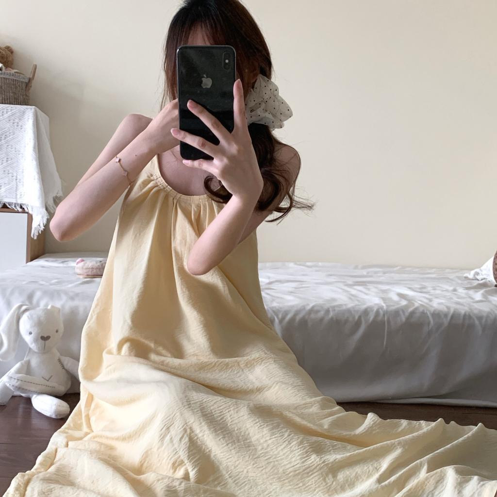 Jolie et douce longue chemise de nuit d'été avec coussinets de poitrine pour femme, nouveau pyjama sexy, peut être porté à l'extérieur, pure tenue d'intérieur